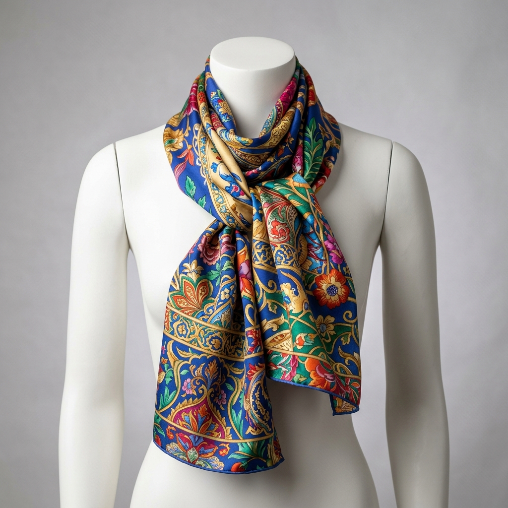 Luxurious printed silk scarf
